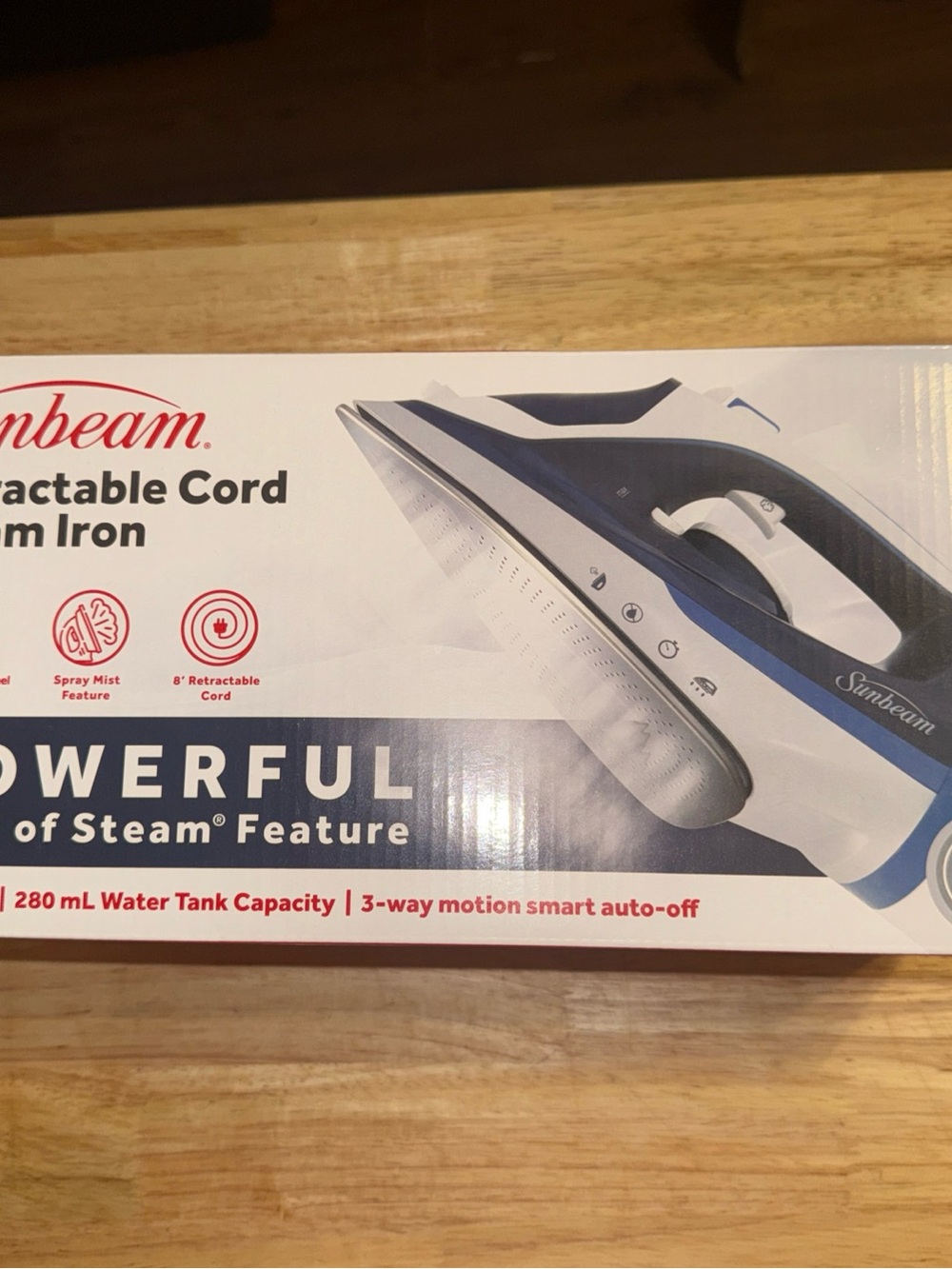 Sunbeam White and Blue Steam Iron with Precision Soleplate